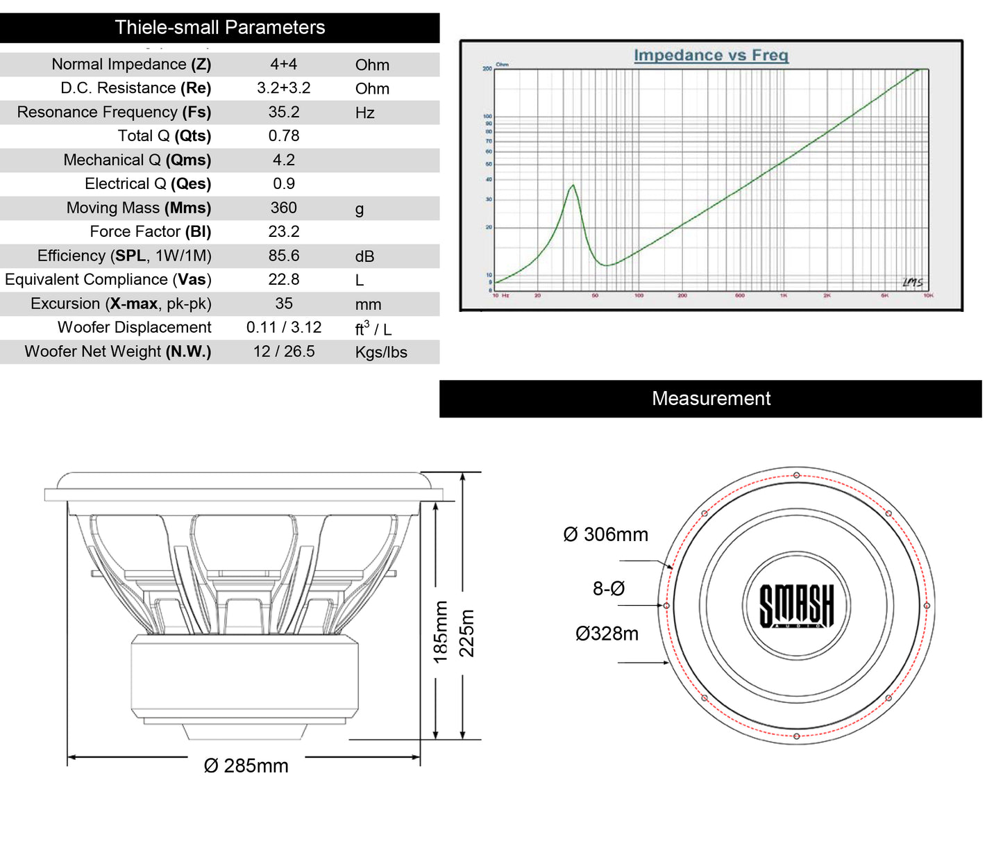 12" Smash Audio Seven Series subwoofer S7v2-12D4